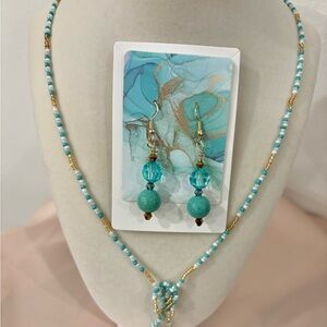 Turquoise and Gold Beaded Earrings